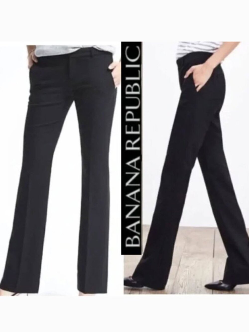 Banana Republic Martin Fit Wool Stretch Wide Leg Pants Black Size 6